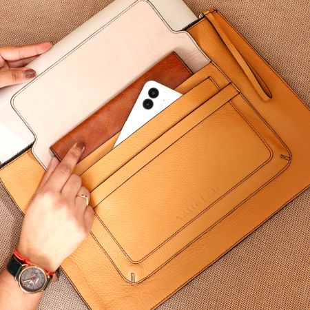 Handmade Peach Sleeves Pouches Leather Sleek Sophisticated